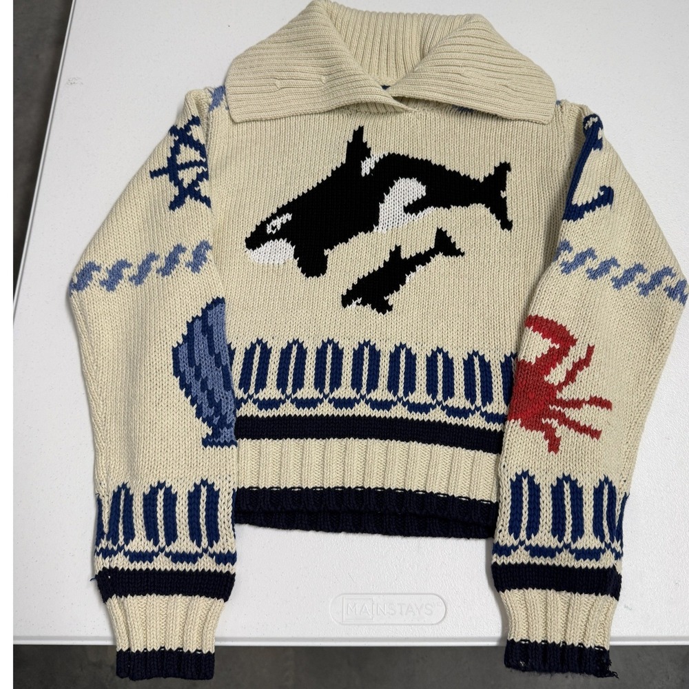 Polo Ralph Lauren Intarsia Sweater womans XS Cream Fair Orca Nautical Knit RL